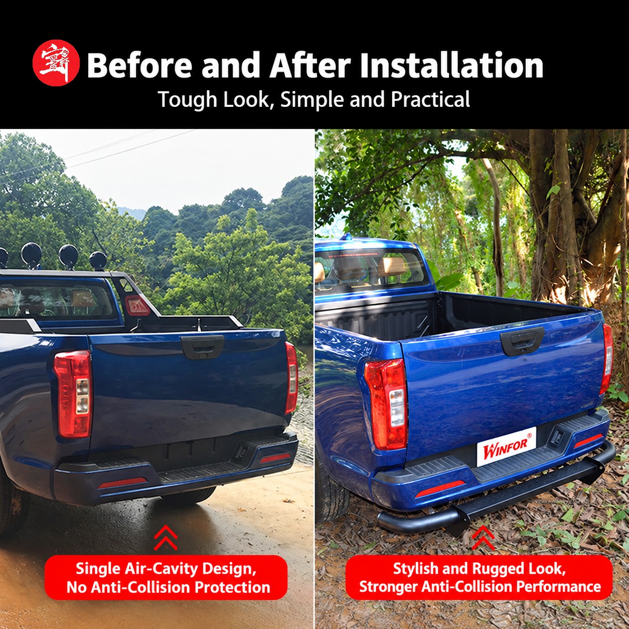 Heavy Duty Pickup A6 Rear Bumper with Towing Hitch and Anti-Slip Step for Off-Road Trucks