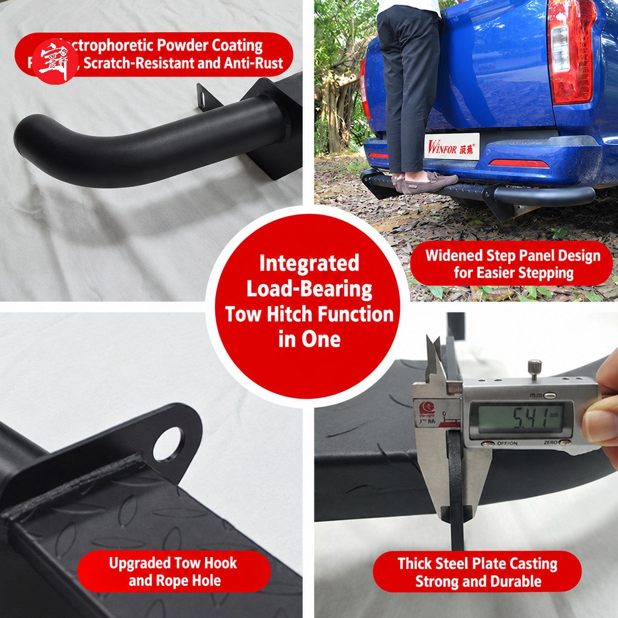 Heavy Duty Pickup A6 Rear Bumper with Towing Hitch and Anti-Slip Step for Off-Road Trucks
