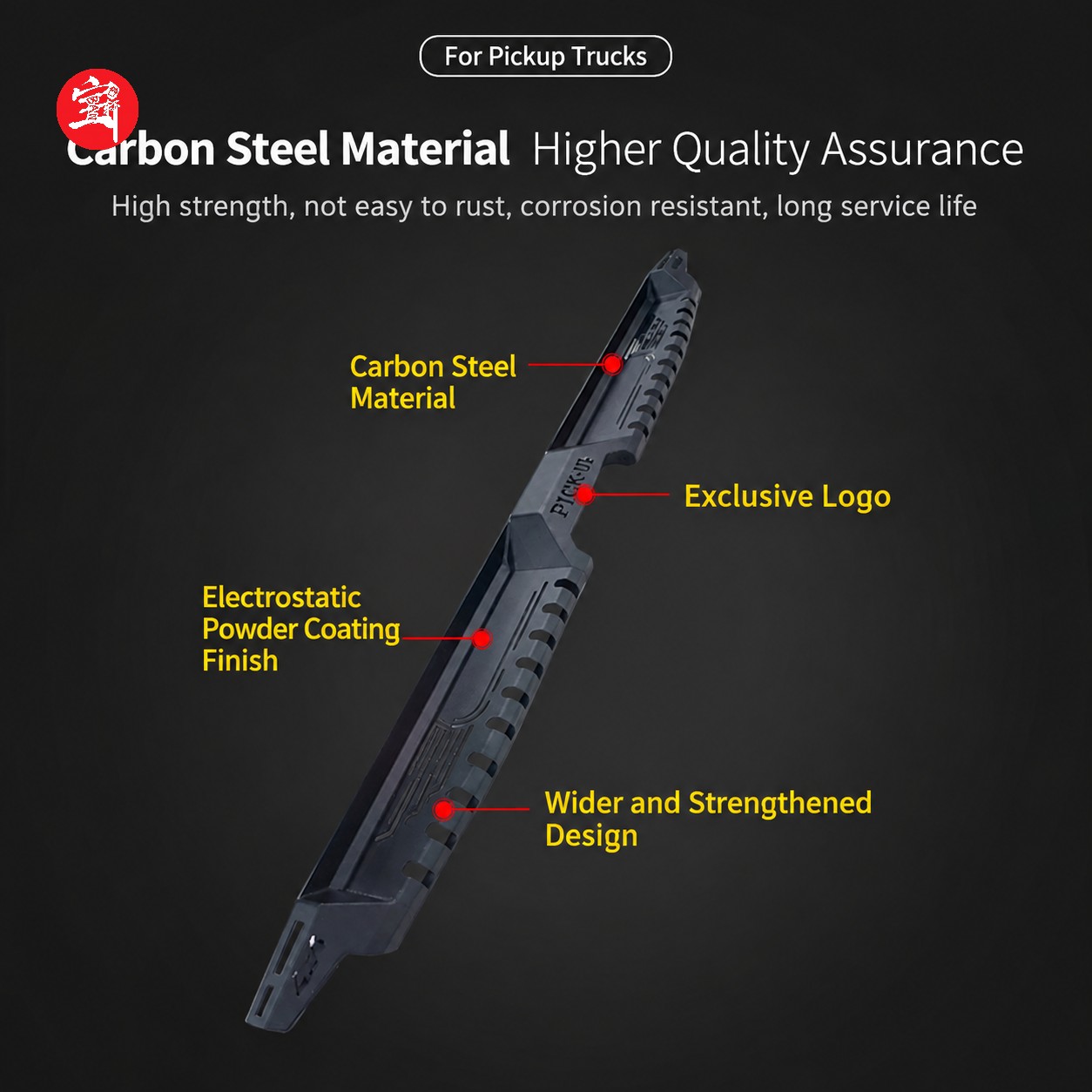 Carbon Steel Pickup Truck Side Steps, Gold Drill Style Running Boards with Vehicle Body Protection