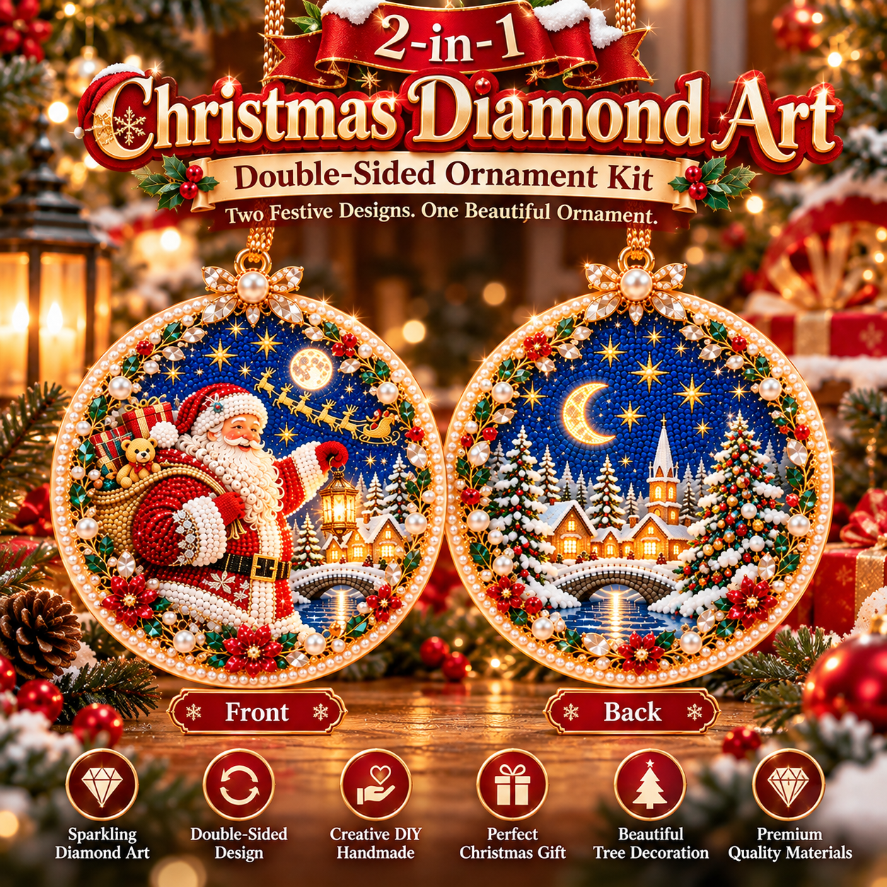 🔥 Holiday Sale – 70% OFF 🎄 2-in-1 DIY Double-Sided Christmas Diamond Art Ornament Kit 