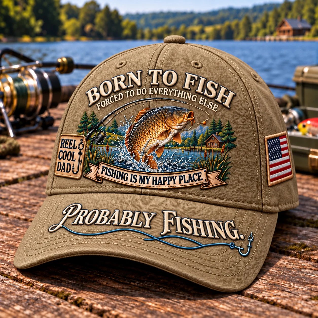 🔥 LAST DAY 70% OFF -🎣 Born To Fish “Probably Fishing” USA Angler Tribute Cap  | Cotton-Poly Blend • Detailed Embroidery • Adjustable Fit