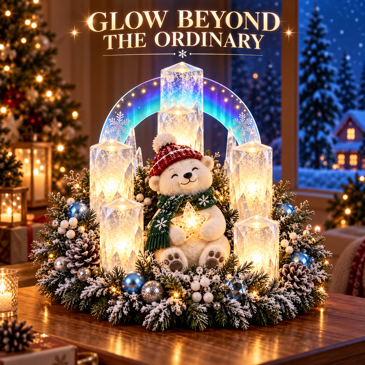 ⏳ Last Day 70% OFF – 🌲Christmas Lighted Centerpiece with Flameless Candle Glow