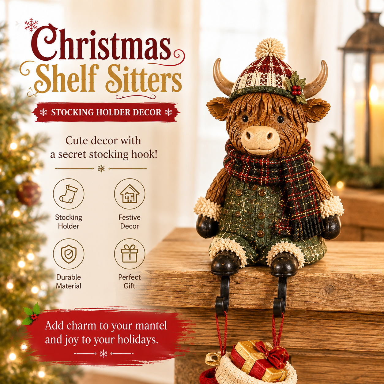 🔥 Last Day 49% OFF - 🎄 Christmas Shelf Sitter Stocking Holder (Hidden Hook) 🧦