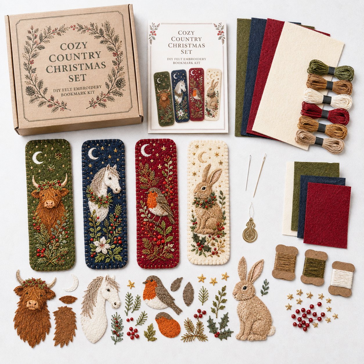 🎄 🔥 Last Day70% OFF-DIY Felt Embroidery Bookmark Kit(4PCS)