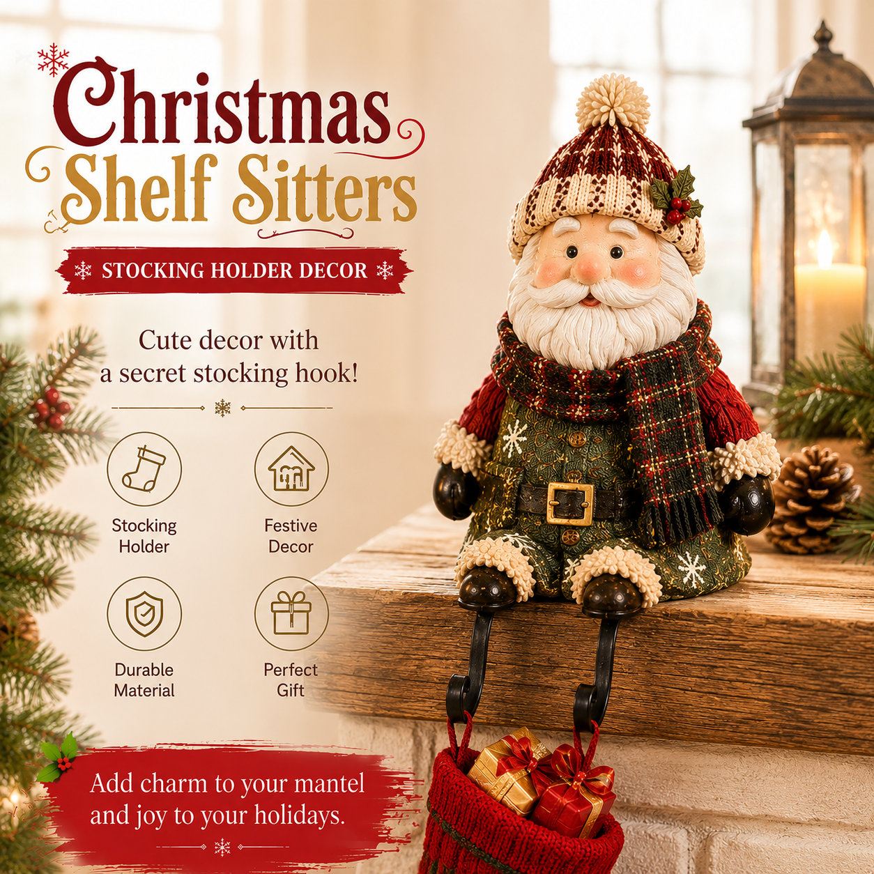 🔥 Last Day 49% OFF - 🎄 Christmas Shelf Sitter Stocking Holder (Hidden Hook) 🧦