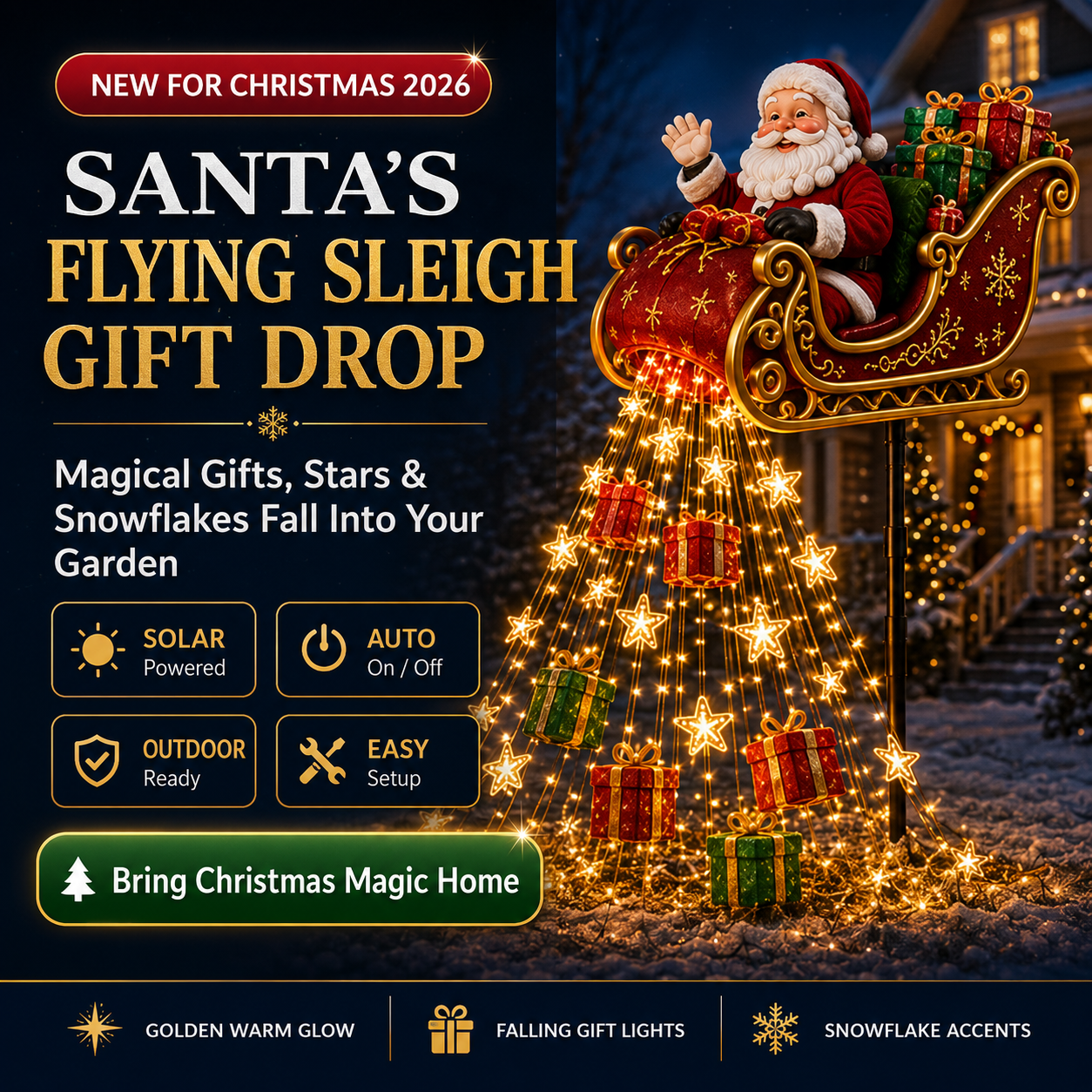 🎁 Last Day49% OFF-🎅✨ 2026 New Santa’s Flying Sleigh Gift Cascade – Solar Christmas Garden Light