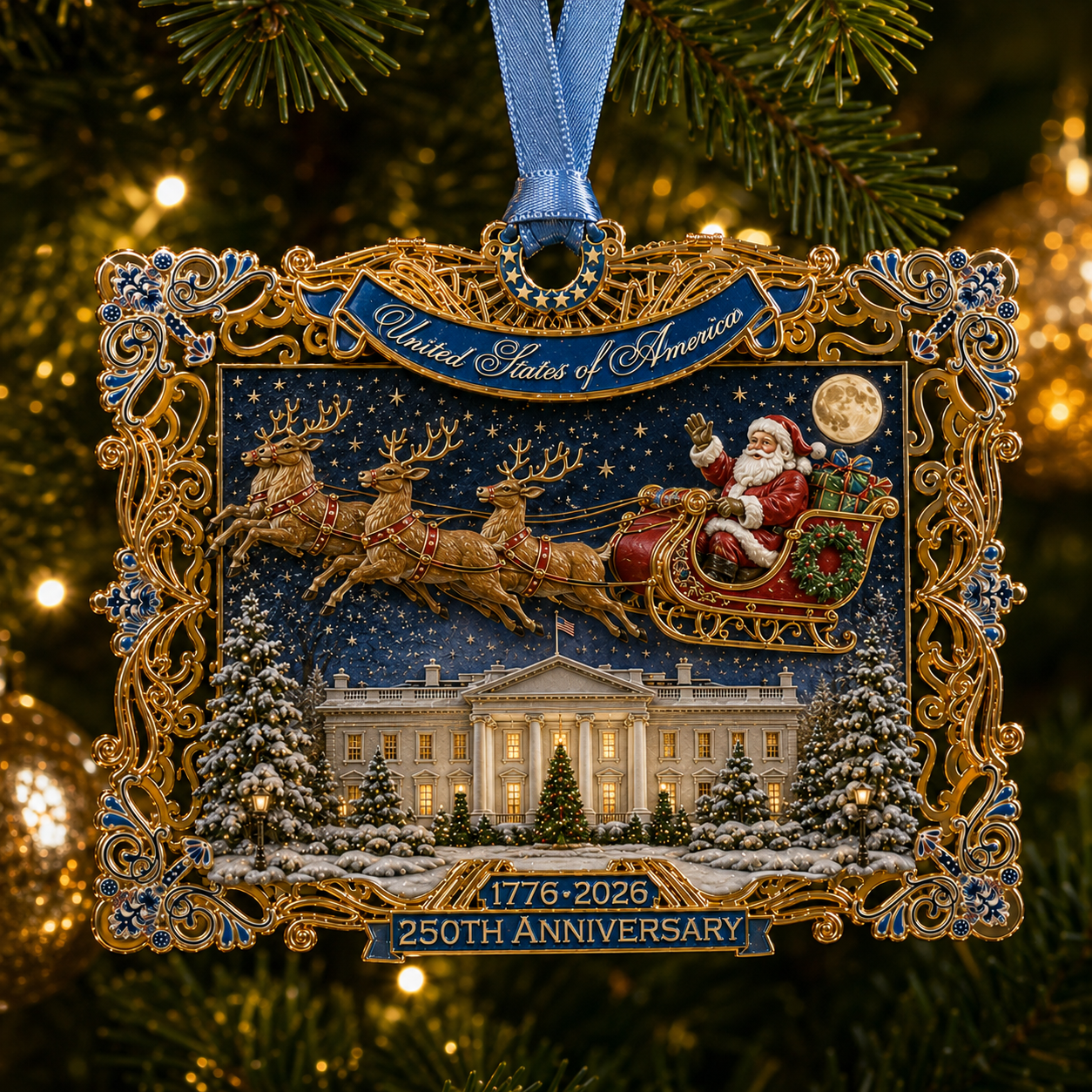 ❤️Last Day70% OFF-250th Anniversary Christmas Ornament 2026 – USA Heritage Santa Sleigh Collectible | Limited-Edition Patriotic Holiday Tree Decor