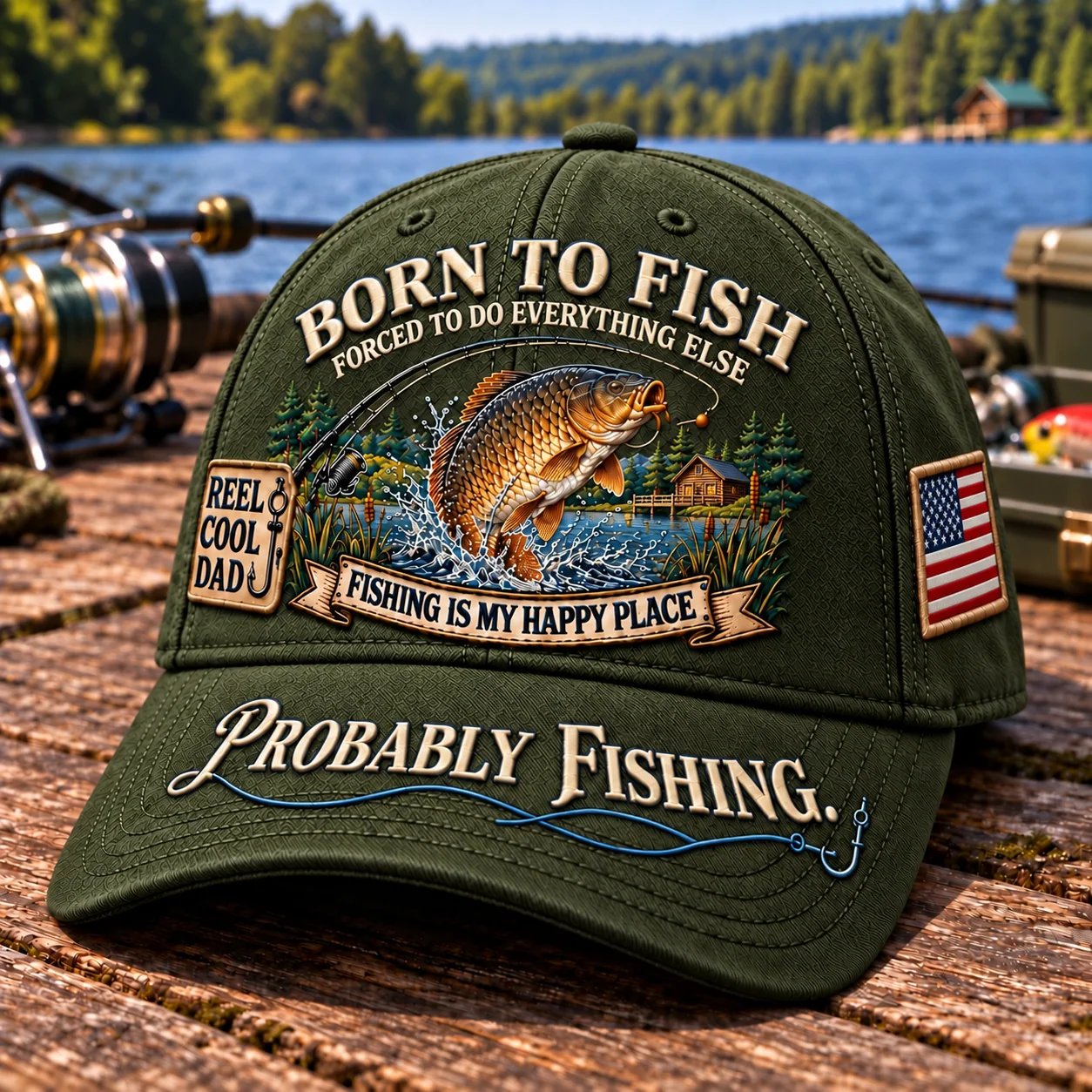 🔥 LAST DAY 70% OFF -🎣 Born To Fish “Probably Fishing” USA Angler Tribute Cap  | Cotton-Poly Blend • Detailed Embroidery • Adjustable Fit