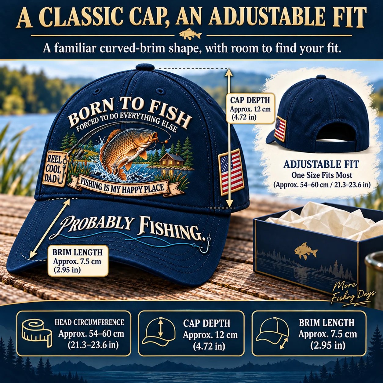 🔥 LAST DAY 70% OFF -🎣 Born To Fish “Probably Fishing” USA Angler Tribute Cap  | Cotton-Poly Blend • Detailed Embroidery • Adjustable Fit