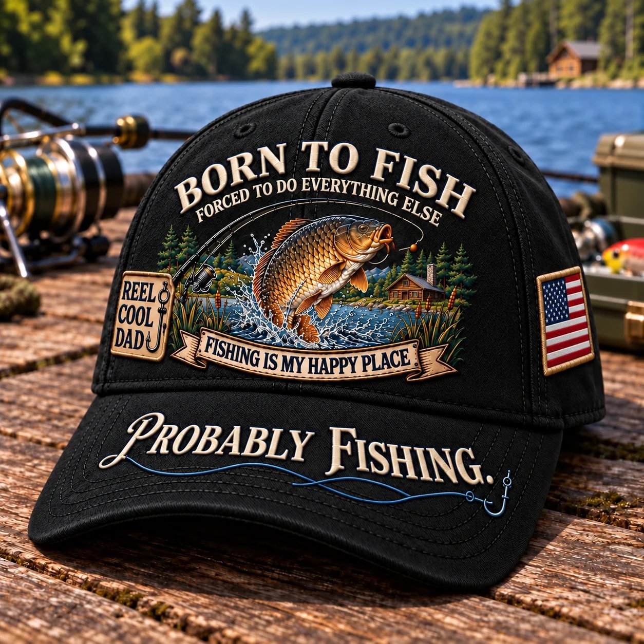 🔥 LAST DAY 70% OFF -🎣 Born To Fish “Probably Fishing” USA Angler Tribute Cap  | Cotton-Poly Blend • Detailed Embroidery • Adjustable Fit