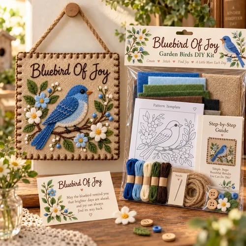 Bluebird Of Joy kit with blue bird and daisies