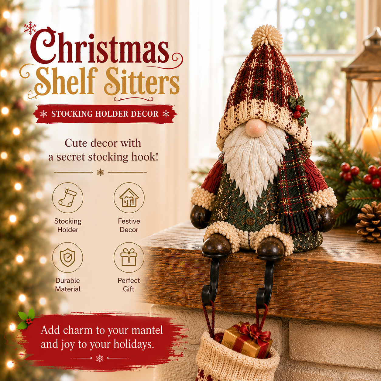 🔥 Last Day 49% OFF - 🎄 Christmas Shelf Sitter Stocking Holder (Hidden Hook) 🧦