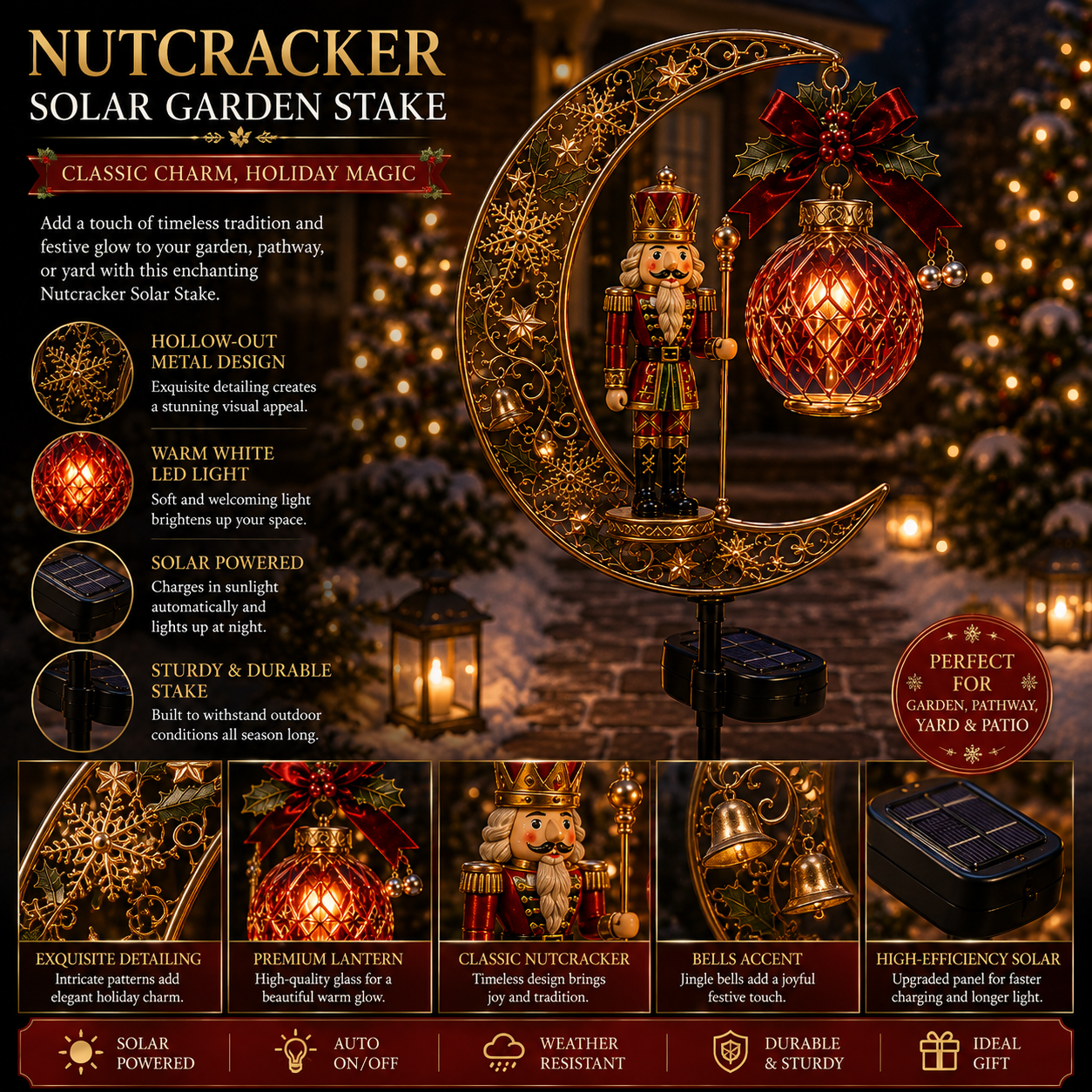 🔥LAST DAY 70% OFF  -Solar Christmas Crescent Garden Light 🎄✨