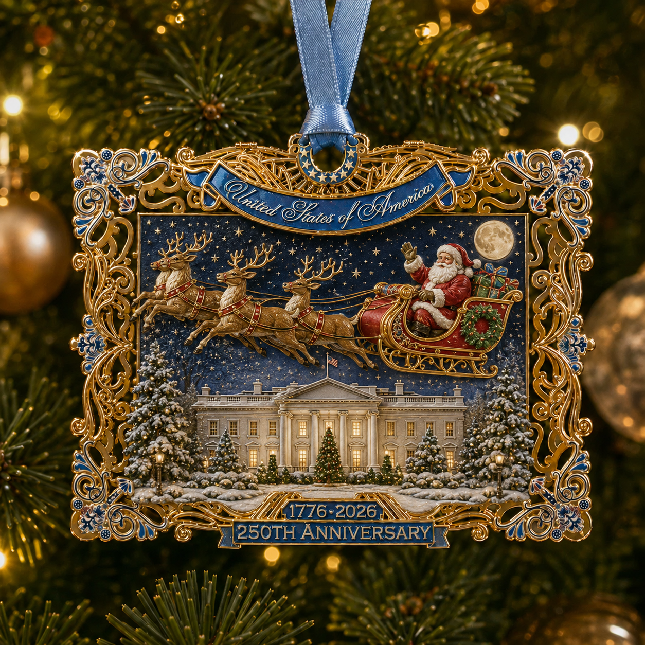 ❤️Last Day70% OFF-250th Anniversary Christmas Ornament 2026 – USA Heritage Santa Sleigh Collectible | Limited-Edition Patriotic Holiday Tree Decor