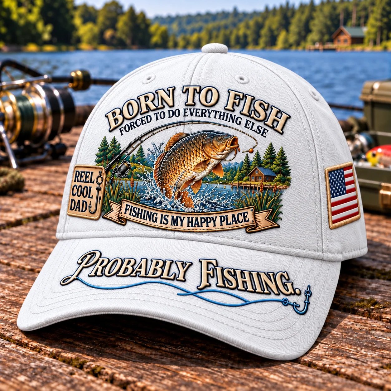 🔥 LAST DAY 70% OFF -🎣 Born To Fish “Probably Fishing” USA Angler Tribute Cap  | Cotton-Poly Blend • Detailed Embroidery • Adjustable Fit