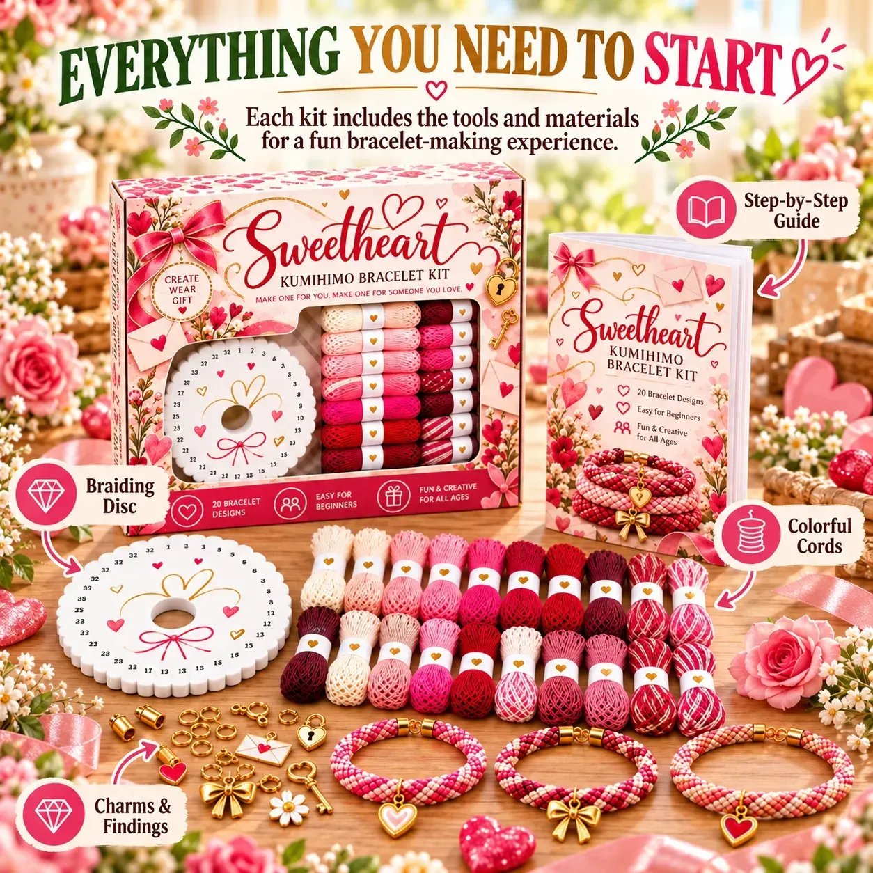Kumihimo kit contents and braiding supplies