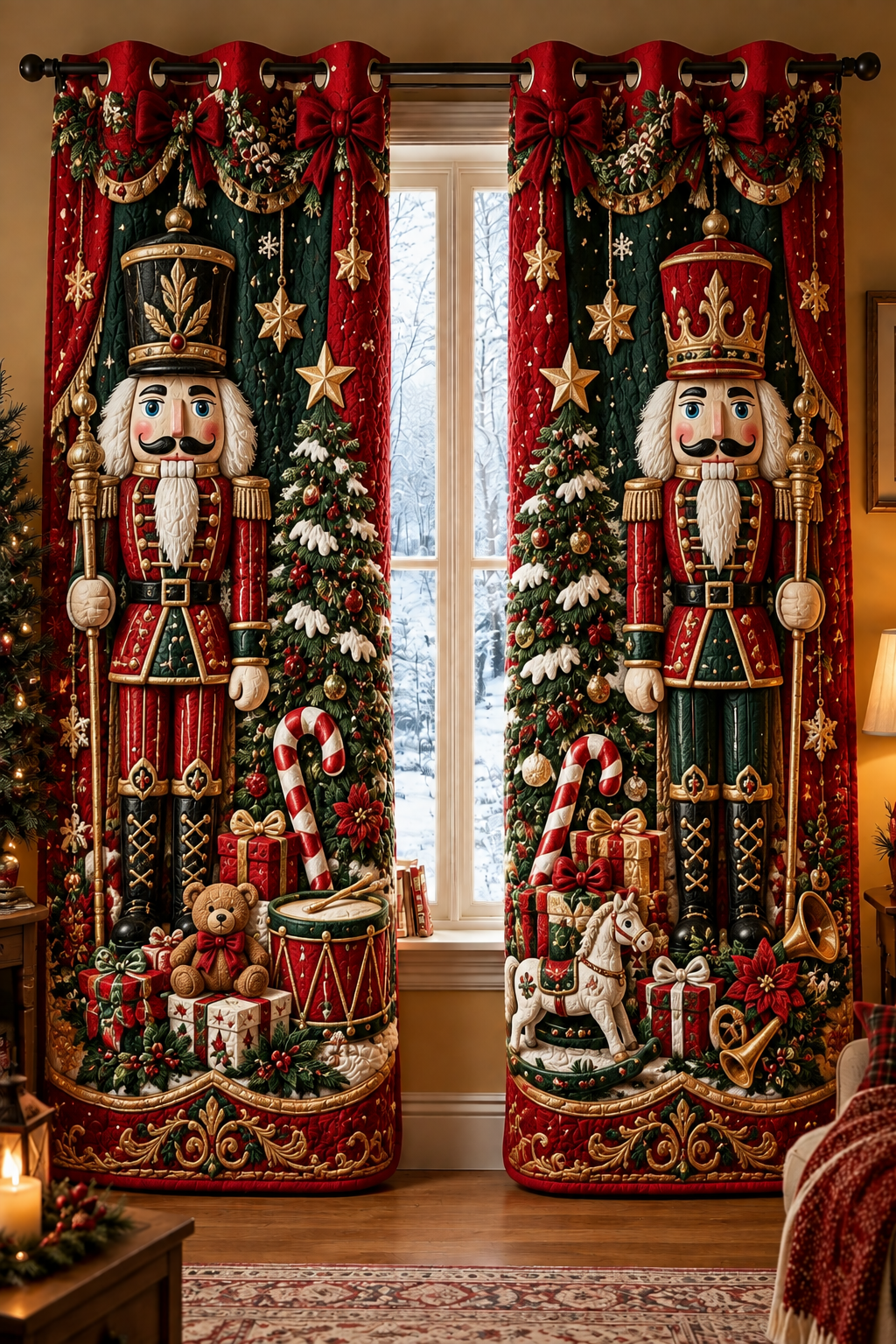 Christmas Snowman Train Quilted Curtains (2 Panels)