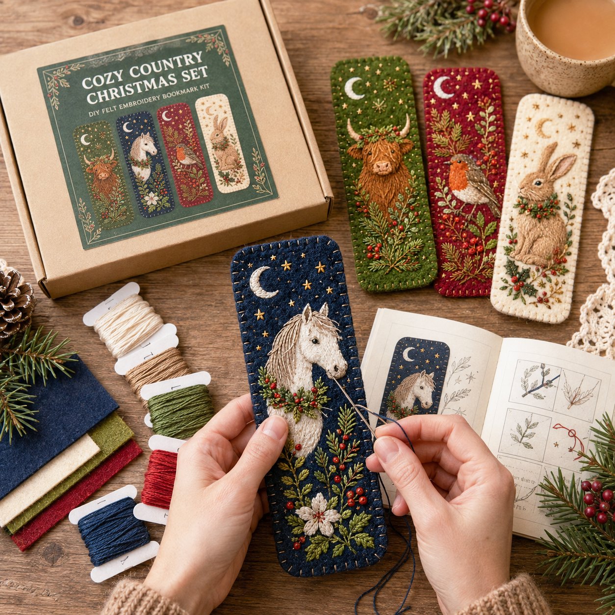 🎄 🔥 Last Day70% OFF-DIY Felt Embroidery Bookmark Kit(4PCS)