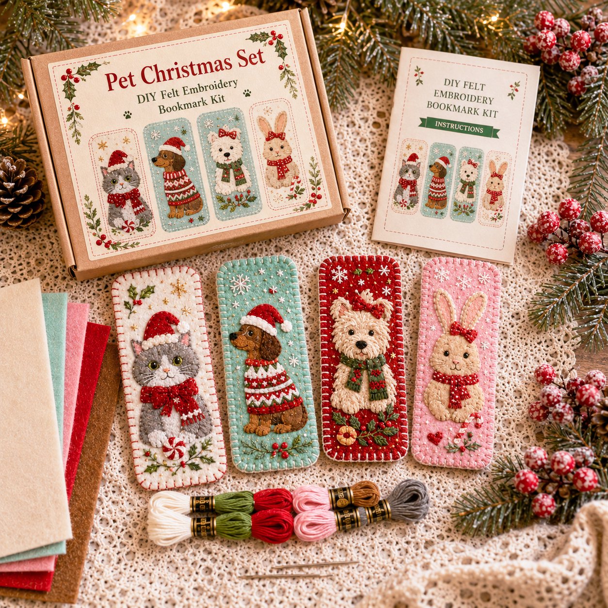 🎄 🔥 Last Day70% OFF-DIY Felt Embroidery Bookmark Kit(4PCS)