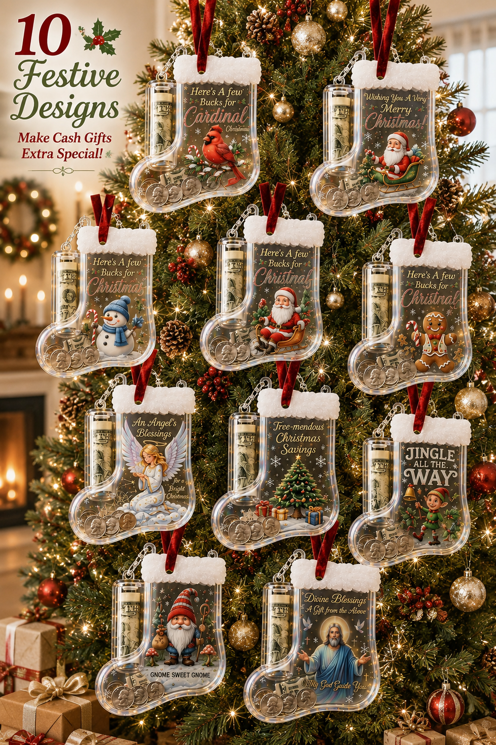 🔥LAST DAY 70% OFF-Christmas Stocking Money Holder Ornament