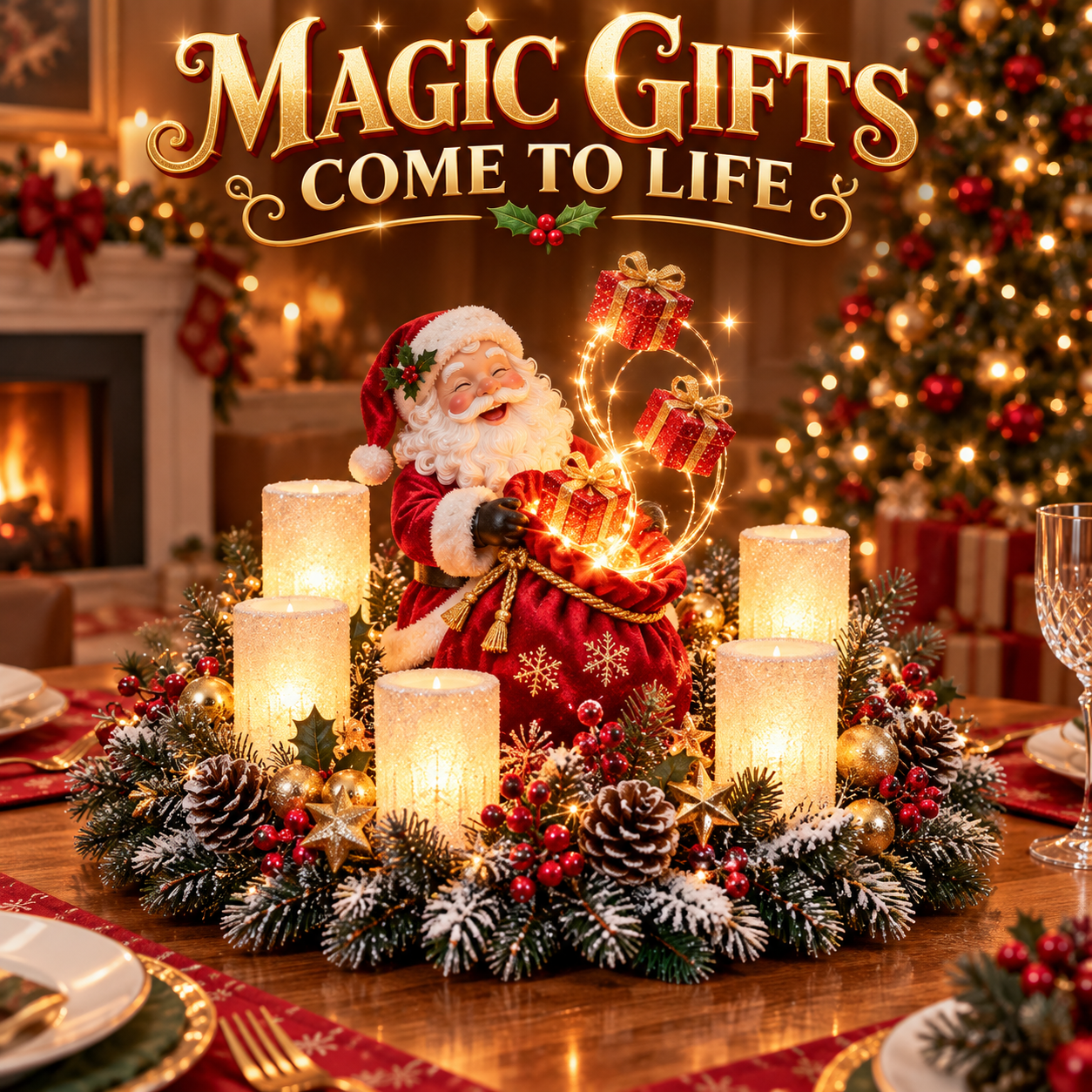⏳ Last Day 70% OFF – 🌲Christmas Lighted Centerpiece with Flameless Candle Glow