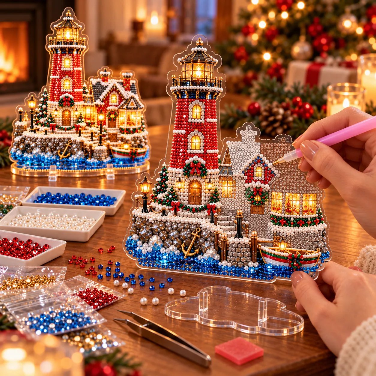 🎄 LAST DAY 70% OFF – Premium 2D Pearl Christmas Lighthouse Diamond Painting Art Kit | Luxury Flocked Canvas with Scratch-Resistant Non-Fading Pearl Beads DIY Holiday Decor 🎅⛄️❄️