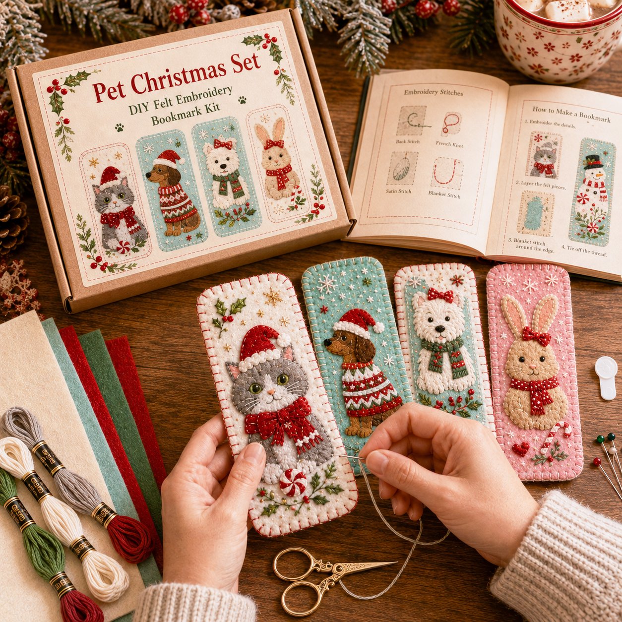 🎄 🔥 Last Day70% OFF-DIY Felt Embroidery Bookmark Kit(4PCS)