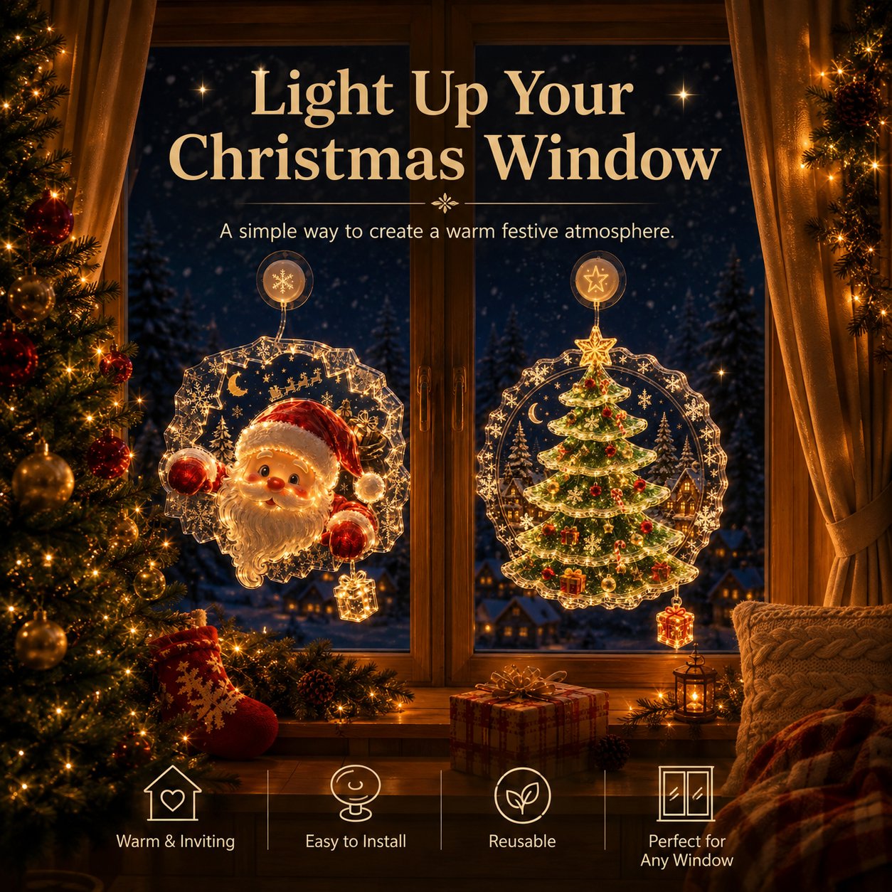 🎄 Weihnachts-Fensterlicht mit Saugnapf