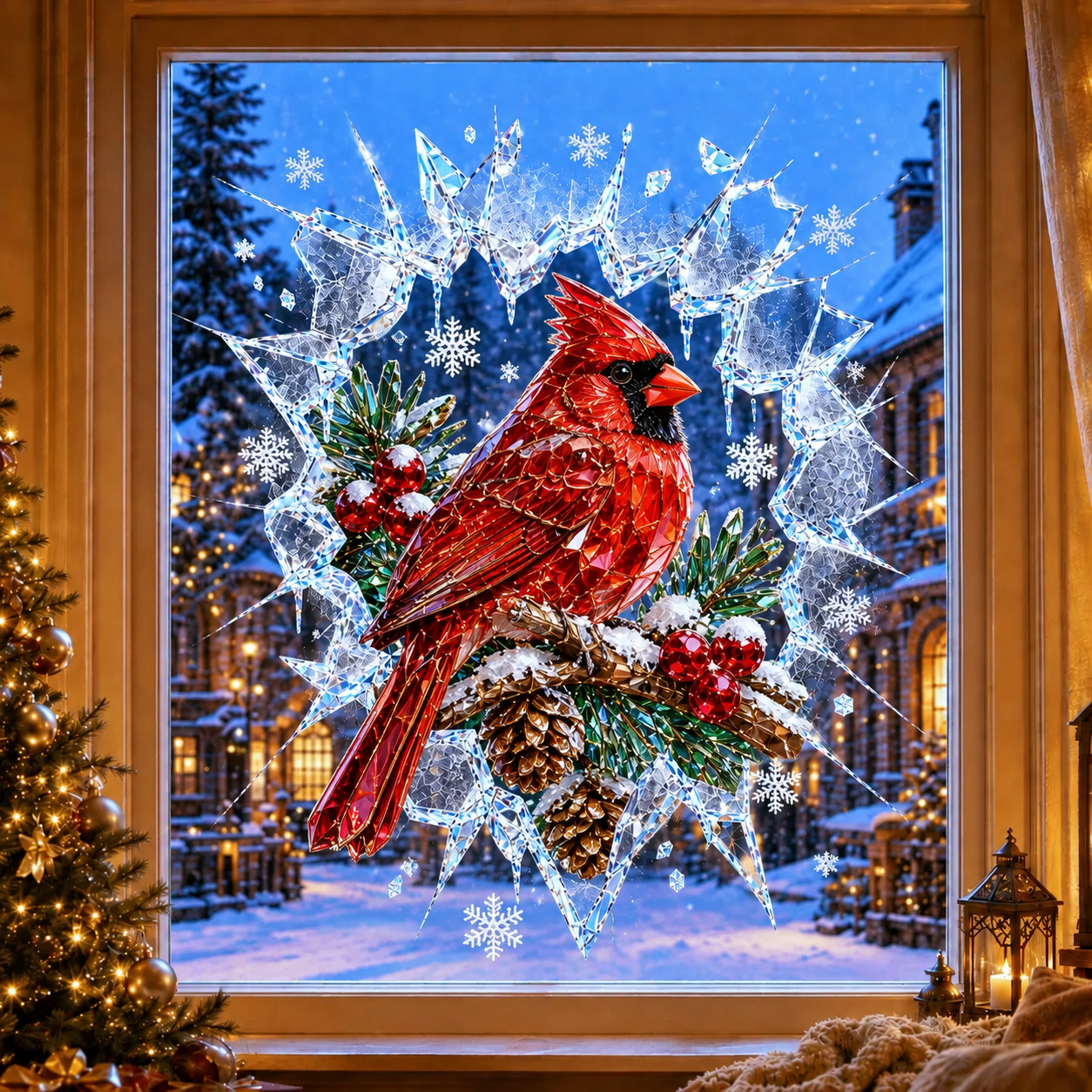 🔥Last Day 70% OFF -🎄Crystal Christmas Break-In Window Decal | 3D Shattered Glass Illusion with Sparkling Holiday Characters for Magical Window Decorations ✨🎅