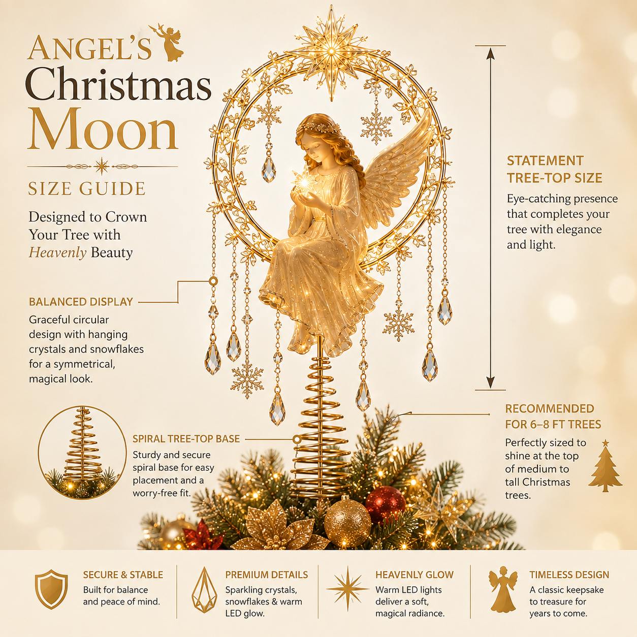 🔥Last Day 49% OFF✨ Angel’s Christmas Moon™ Lighted Angel Tree Topper