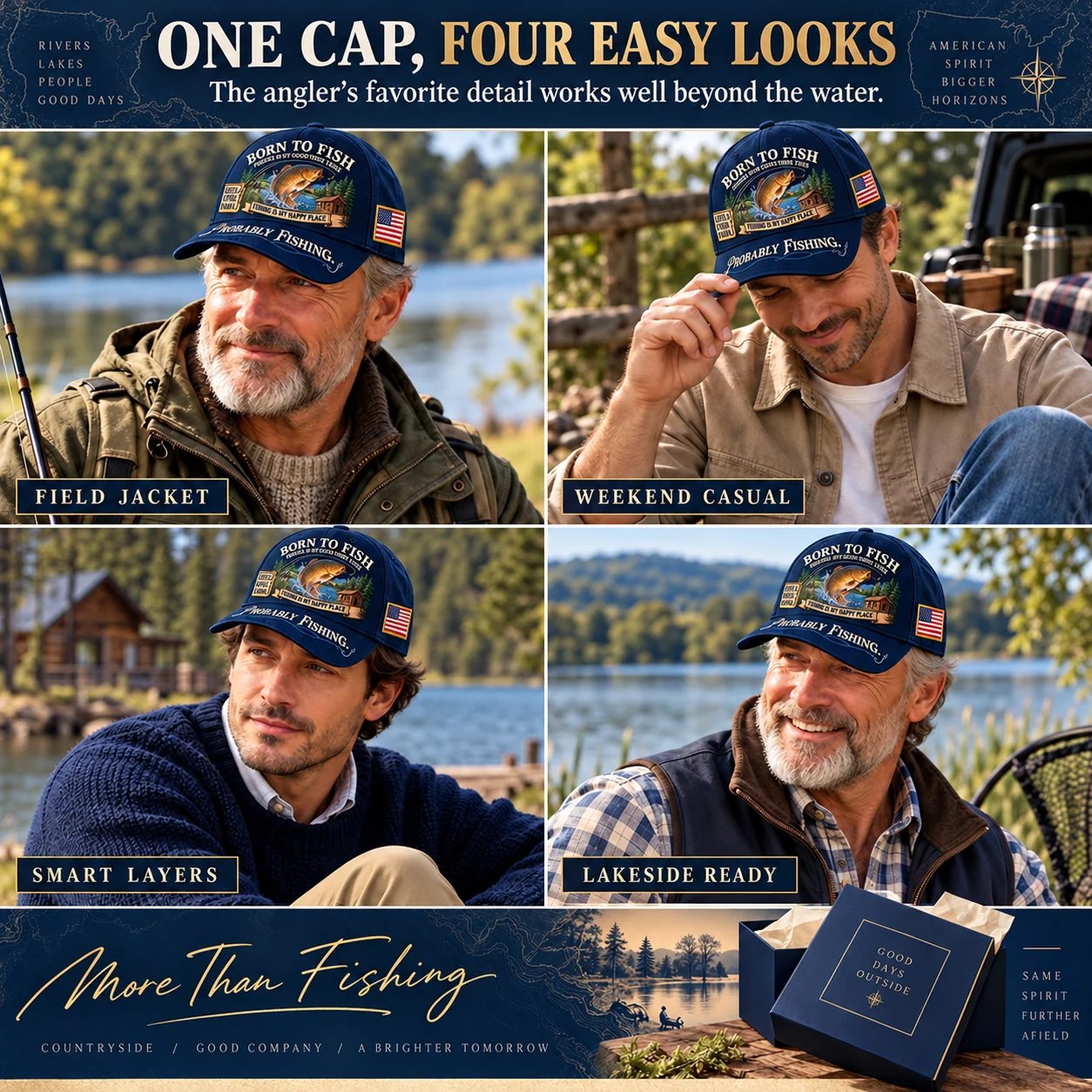 🔥 LAST DAY 70% OFF -🎣 Born To Fish “Probably Fishing” USA Angler Tribute Cap  | Cotton-Poly Blend • Detailed Embroidery • Adjustable Fit