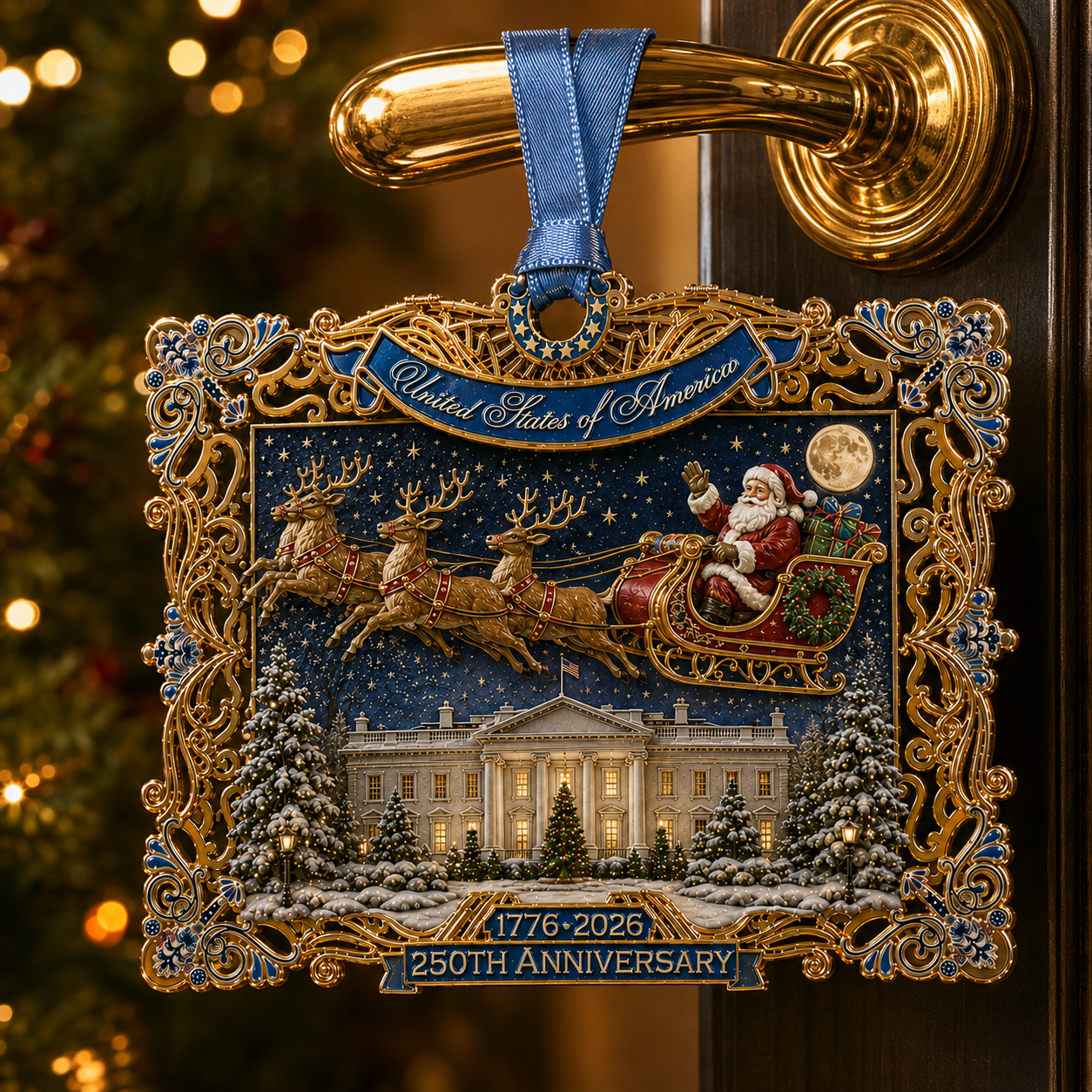 ❤️Last Day70% OFF-250th Anniversary Christmas Ornament 2026 – USA Heritage Santa Sleigh Collectible | Limited-Edition Patriotic Holiday Tree Decor