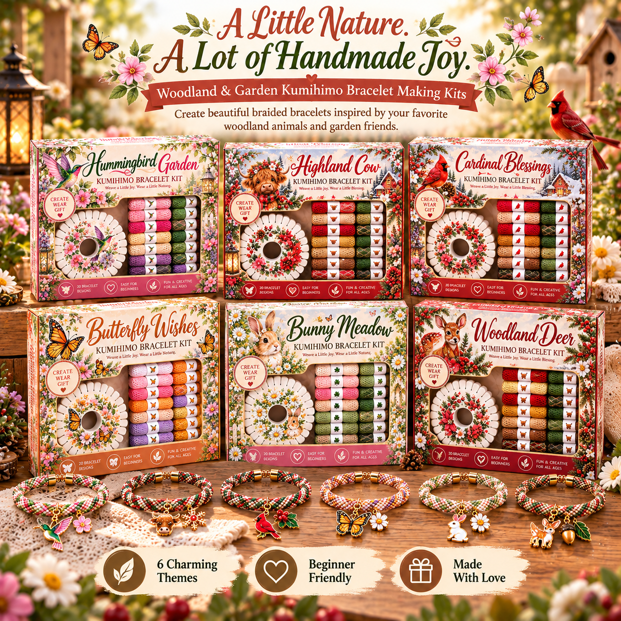 Six Woodland and Garden Kumihimo Bracelet Making Kits