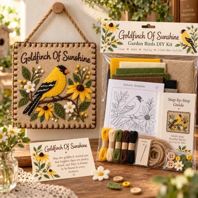 Goldfinch Of Sunshine kit with yellow bird and golden flowers