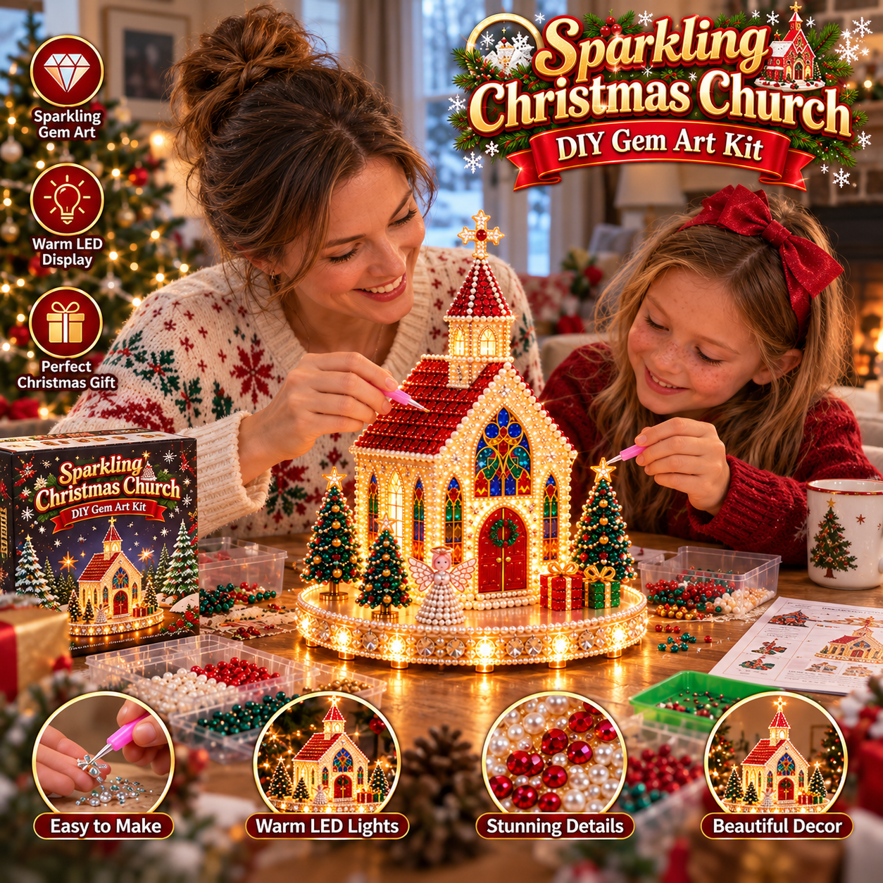 🔥 Last Day 70% OFF –✨Magical Christmas Village – DIY Rhinestone Set for Festive Table Decor
