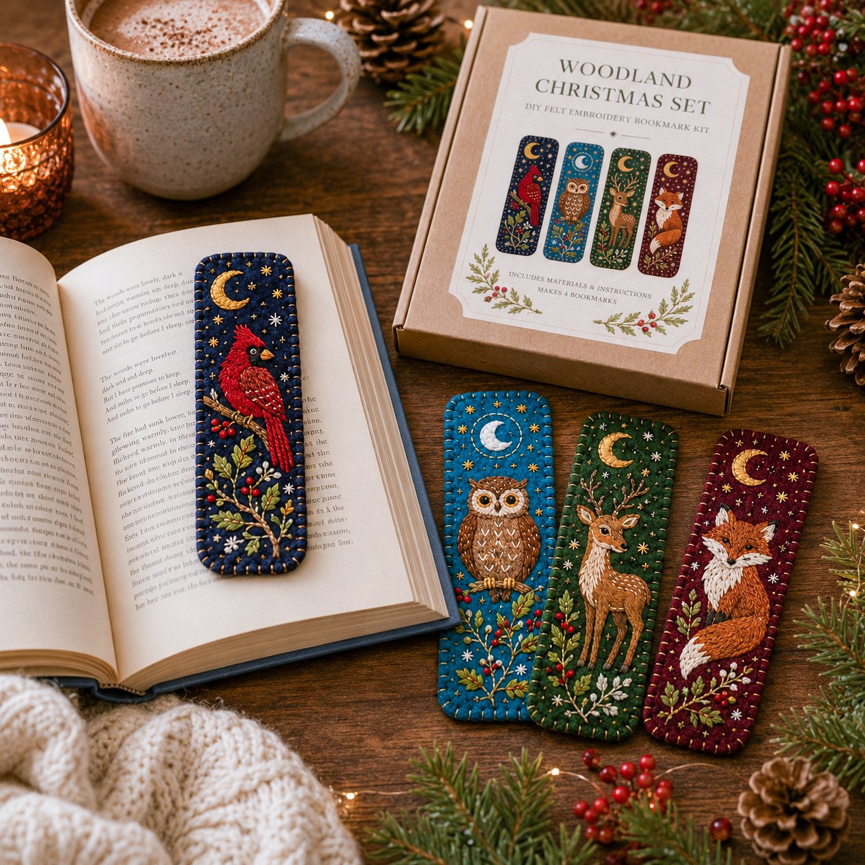 🎄 🔥 Last Day70% OFF-DIY Felt Embroidery Bookmark Kit(4PCS)