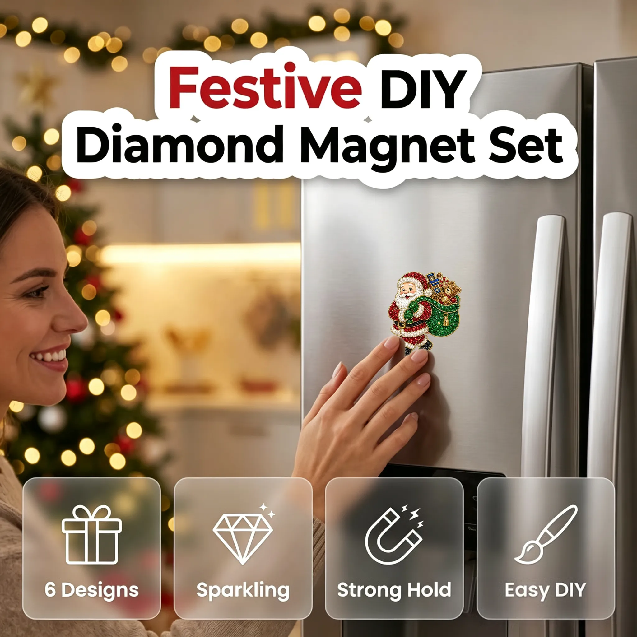 ⏳ Last Day 70% OFF -6pcs DIY Santa Claus Diamond Painting Fridge Magnet