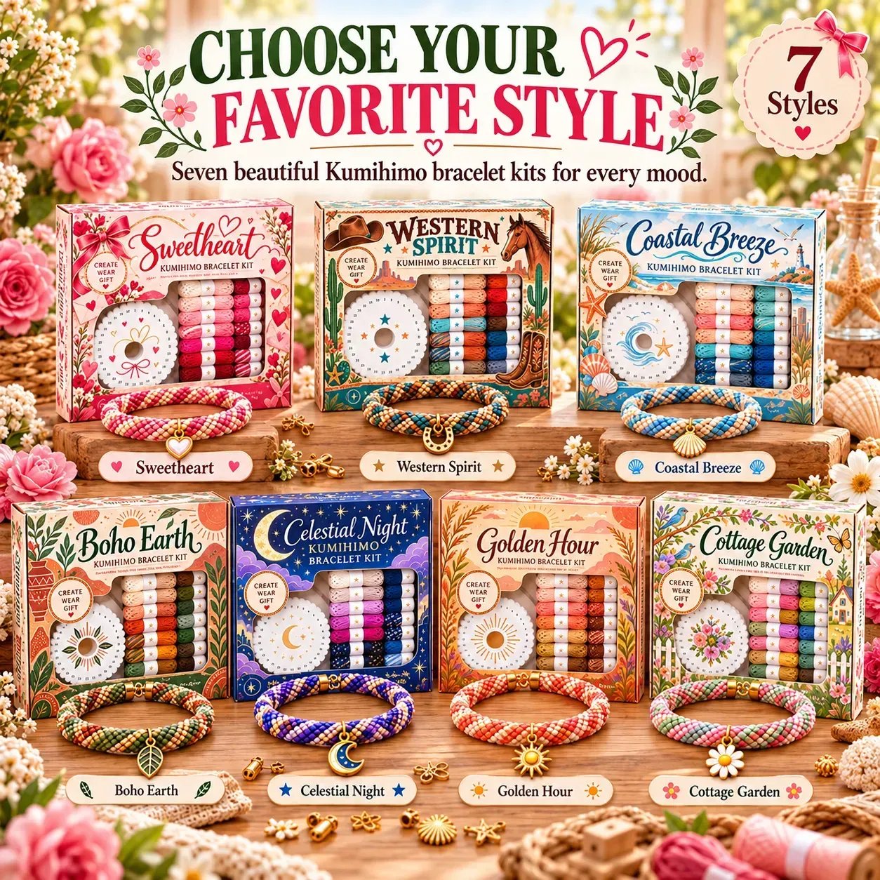 Choose one Kumihimo bracelet theme