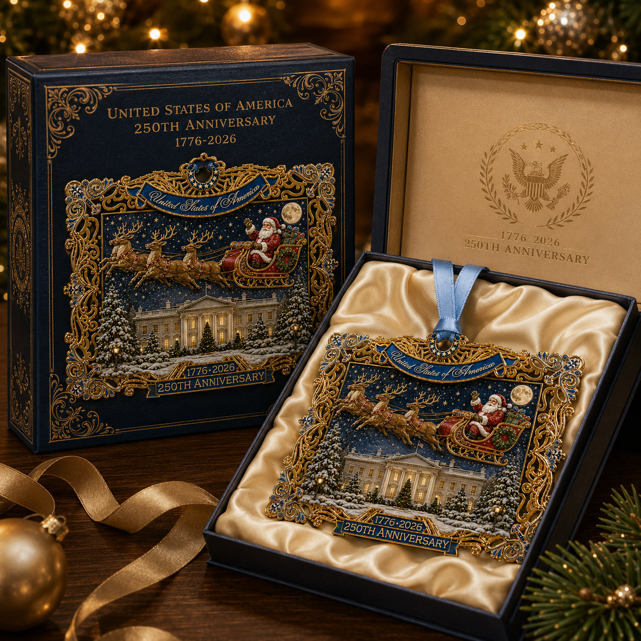 ❤️Last Day70% OFF-250th Anniversary Christmas Ornament 2026 – USA Heritage Santa Sleigh Collectible | Limited-Edition Patriotic Holiday Tree Decor