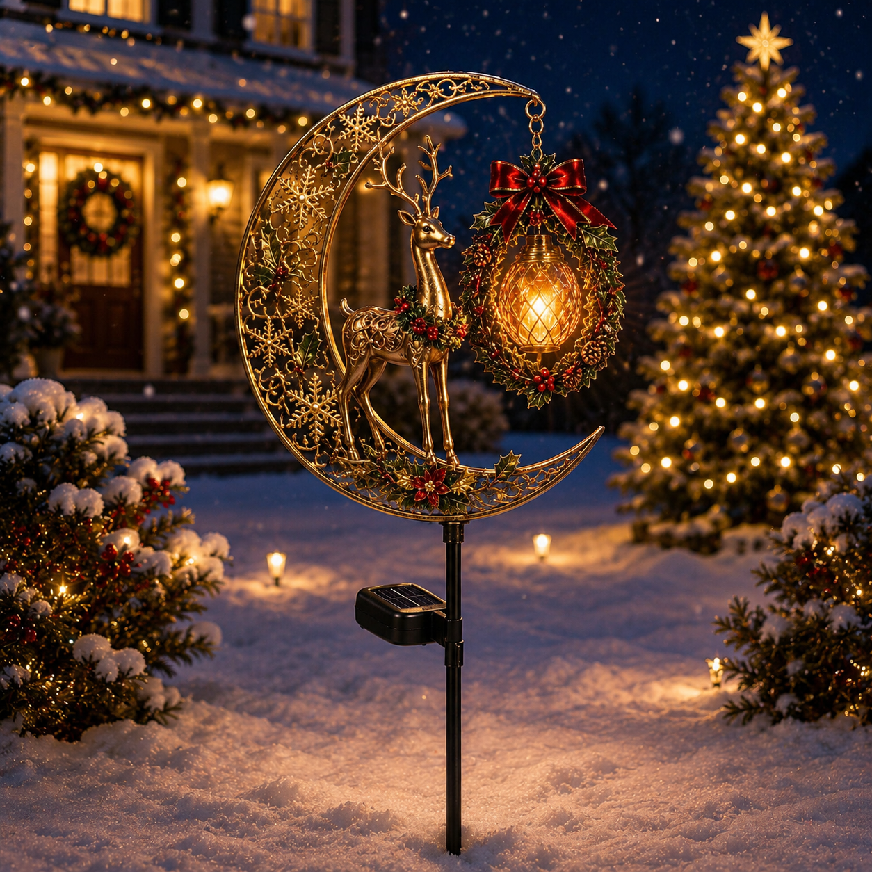 🔥LAST DAY 70% OFF  -Solar Christmas Crescent Garden Light 🎄✨