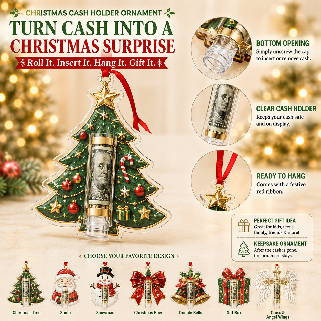 🎁💵 Last Day70% OFF Christmas Cash Holder Ornament — Turn Cash Into a Christmas Surprise