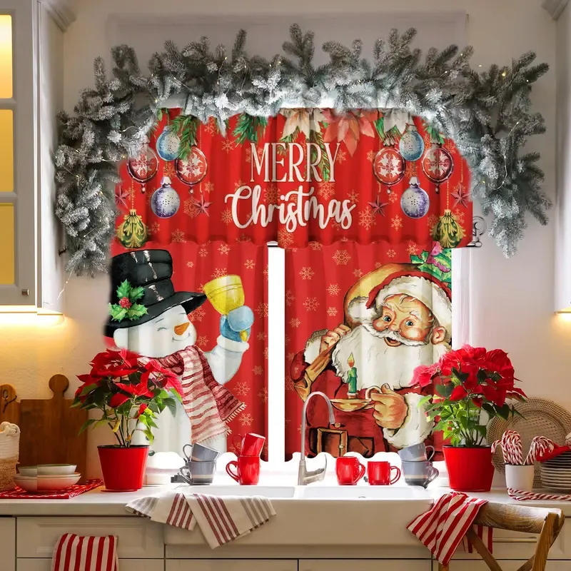 🎄3-Piece Christmas Kitchen Curtain Set | Water-Resistant Valance & Tier Curtains🏡