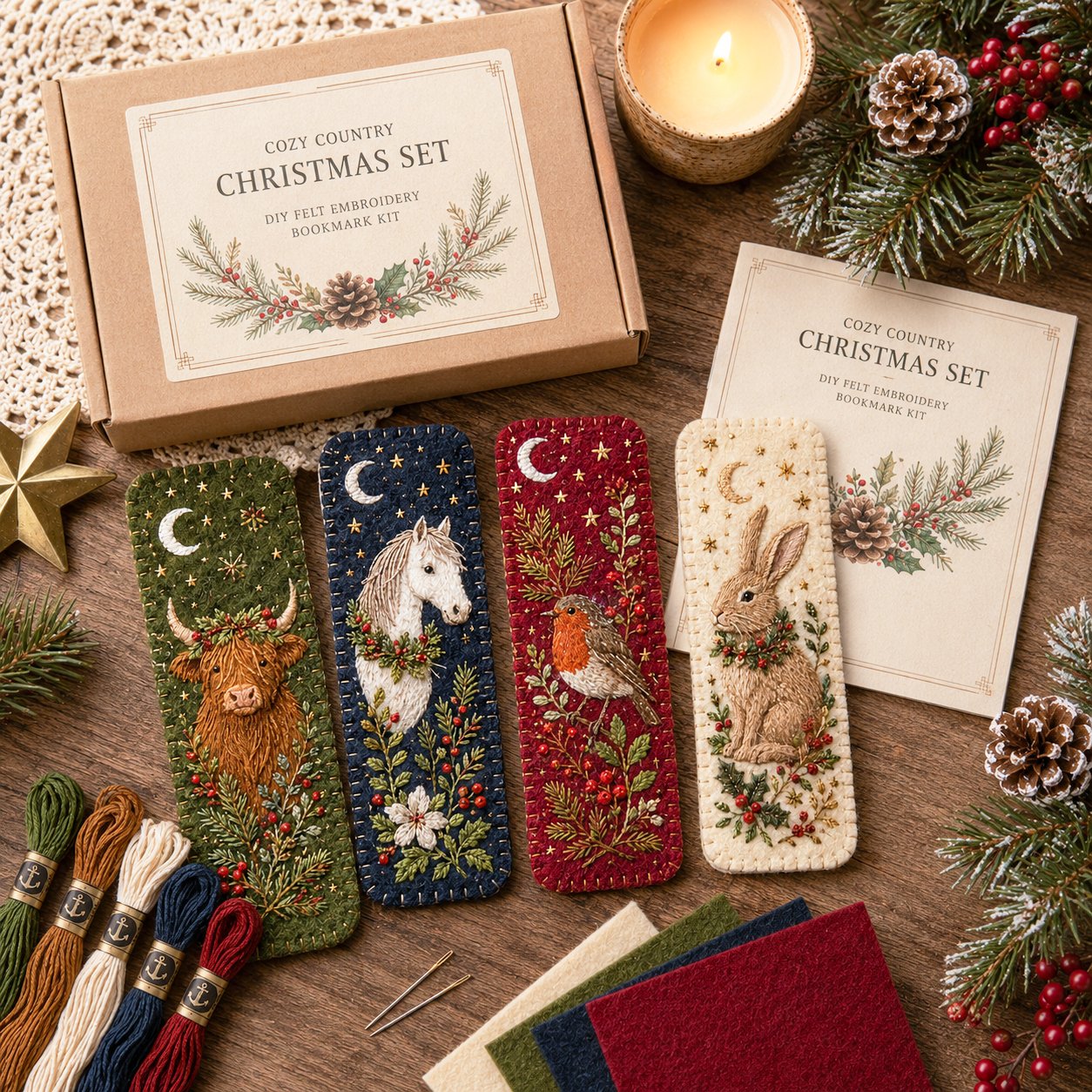 🎄 🔥 Last Day70% OFF-DIY Felt Embroidery Bookmark Kit(4PCS)