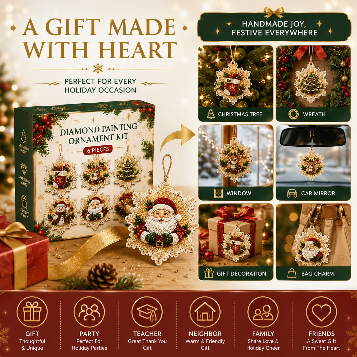 🔥Last Day70% OFF-6 pcs Classic Xmas Pearl Art Diamond Painting Pendant