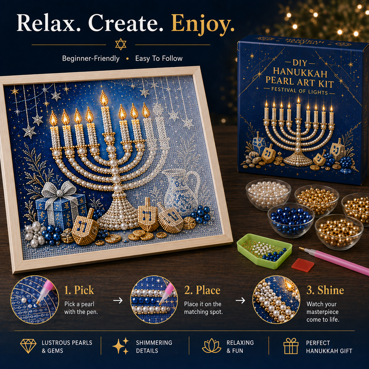 🎁 Last Day70% OFF-DIY Hanukkah Pearl Art Kit ✨