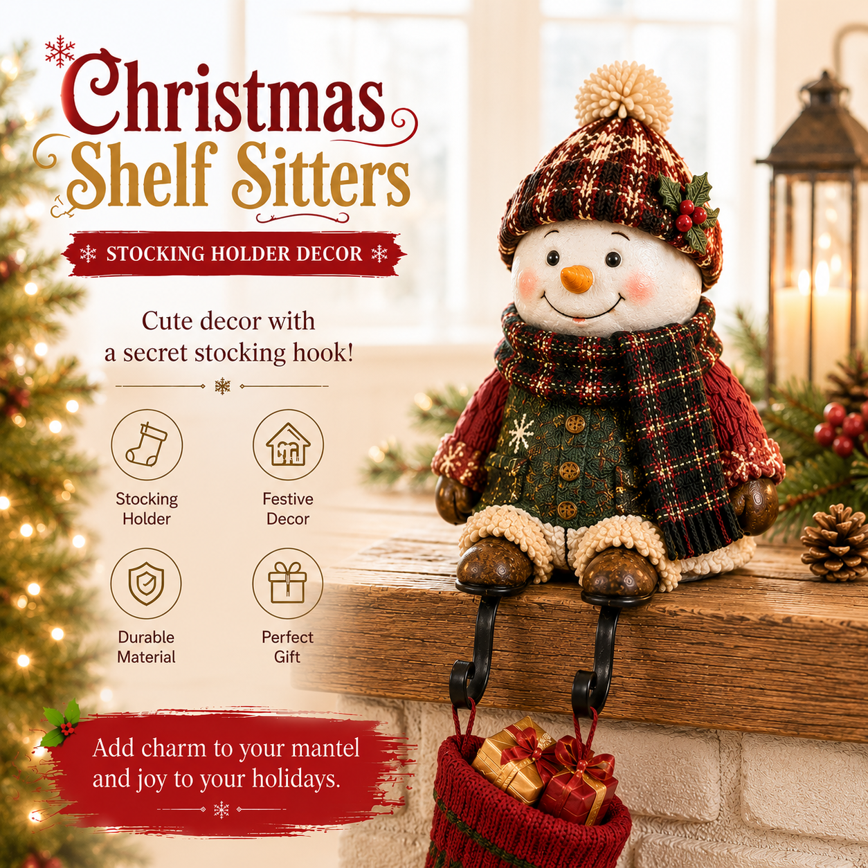🔥 Last Day 49% OFF - 🎄 Christmas Shelf Sitter Stocking Holder (Hidden Hook) 🧦