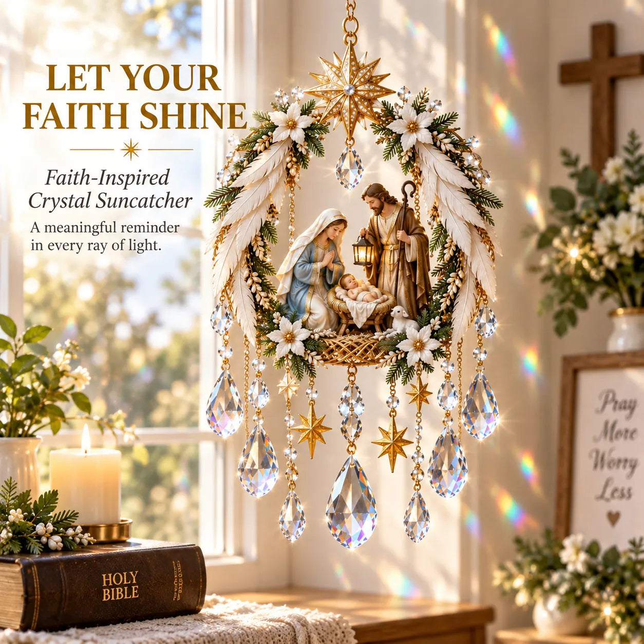 ✝️ Last Day 70% OFF – Christian Crystal Suncatcher | 5 Faith-Inspired Window Designs with Cascading Rainbow Crystals ✨