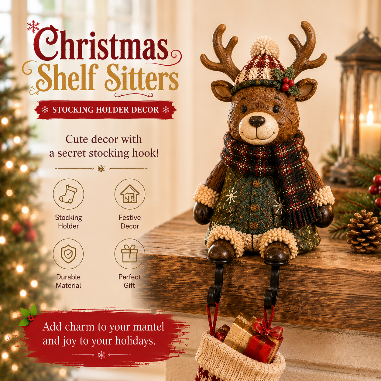 🔥 Last Day 49% OFF - 🎄 Christmas Shelf Sitter Stocking Holder (Hidden Hook) 🧦