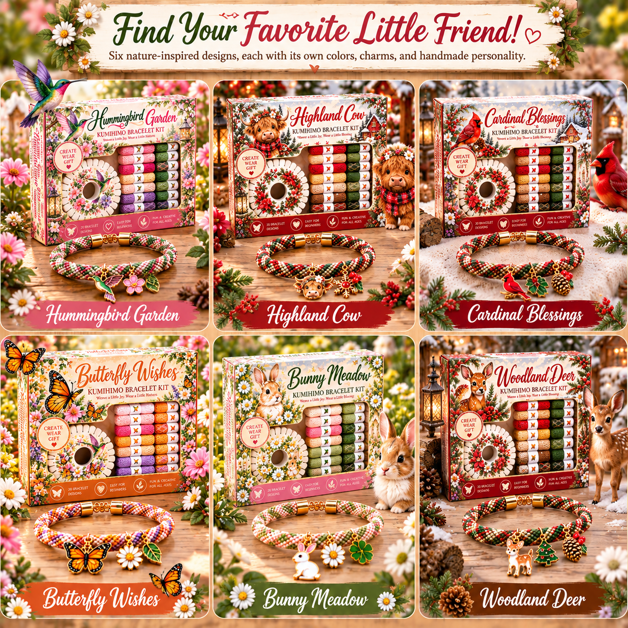 Six animal-themed DIY Kumihimo bracelet designs