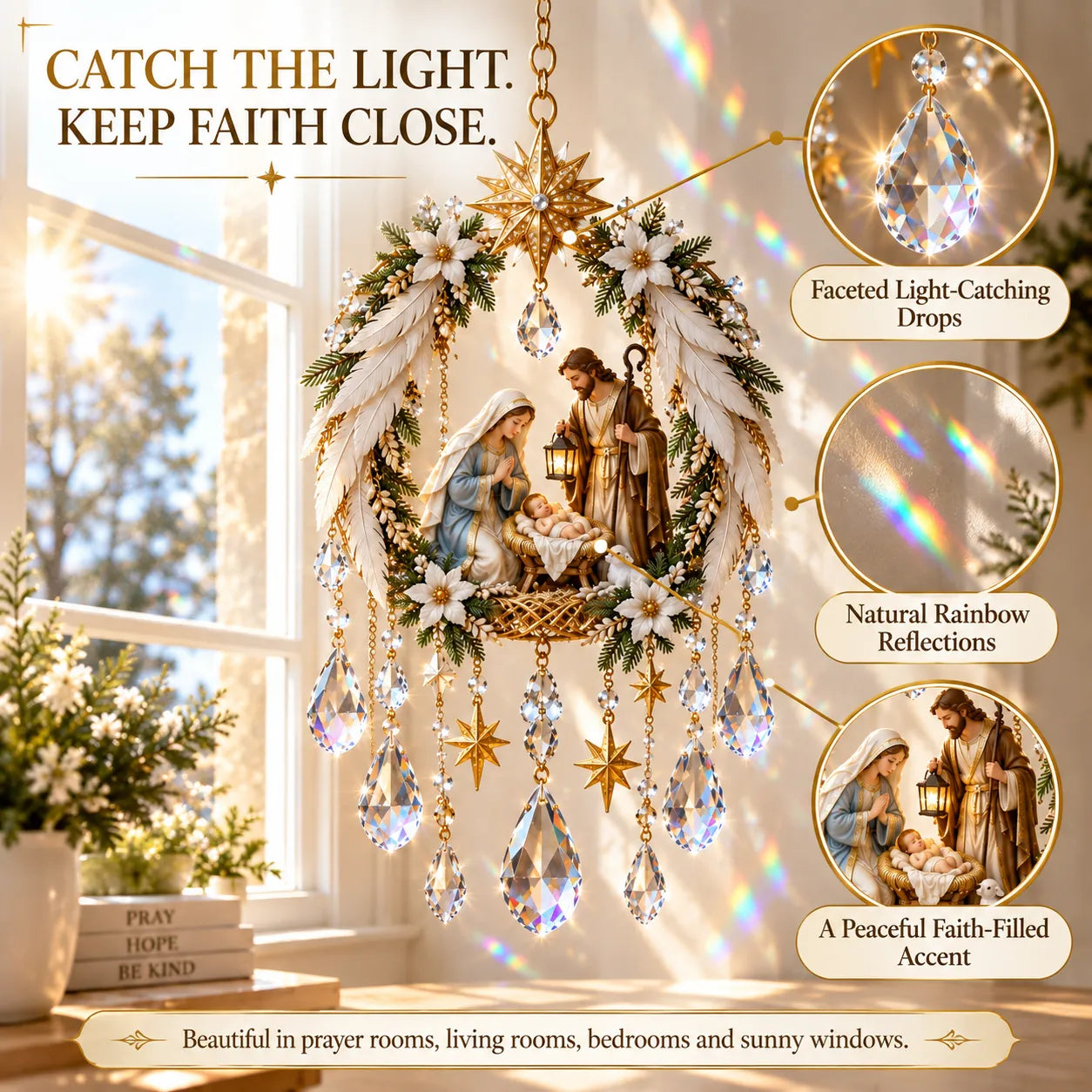 ✝️ Last Day 70% OFF – Christian Crystal Suncatcher | 5 Faith-Inspired Window Designs with Cascading Rainbow Crystals ✨